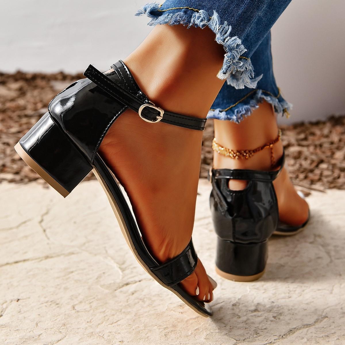 

мода Лето Узкие Женские Сандалии Модные Квадратные Низкие Каблуки Дамы Элегантные Платья Сандалии Обувь Уличная Повседневная Слайды Zapatos 35 чёрный