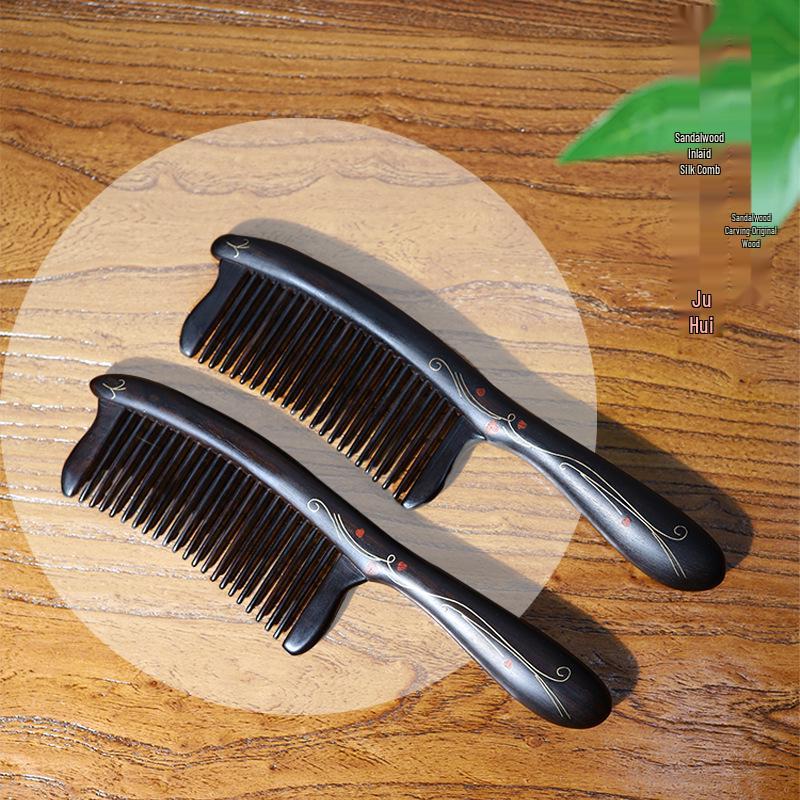 Heart-Shaped Cloisonné Copper and Zitan Wood Comb with Mortise and Tenon Jointing – Handmade for Smooth Hair