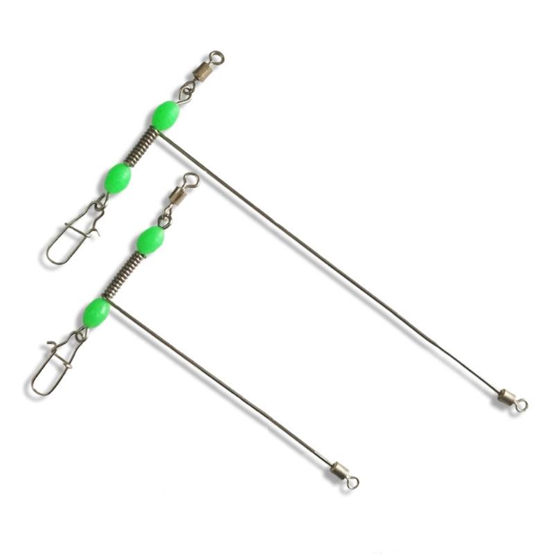 10Pcs/pack Luminous Beaded T Shape Fishing Swivels, Corrosion Resistant Stainless Steel 3 Way Rolling Swivels Snaps Set