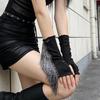 Women's Gothic Fingerless Black Tassel Gloves with Ripped Design