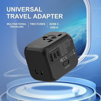 Yousheng Travel Charger 2500W High Power Wide Voltage 110-250V Multi-National Socket Portable Power Adapter with 2 Type-C USB-A Ports Built-in Dual