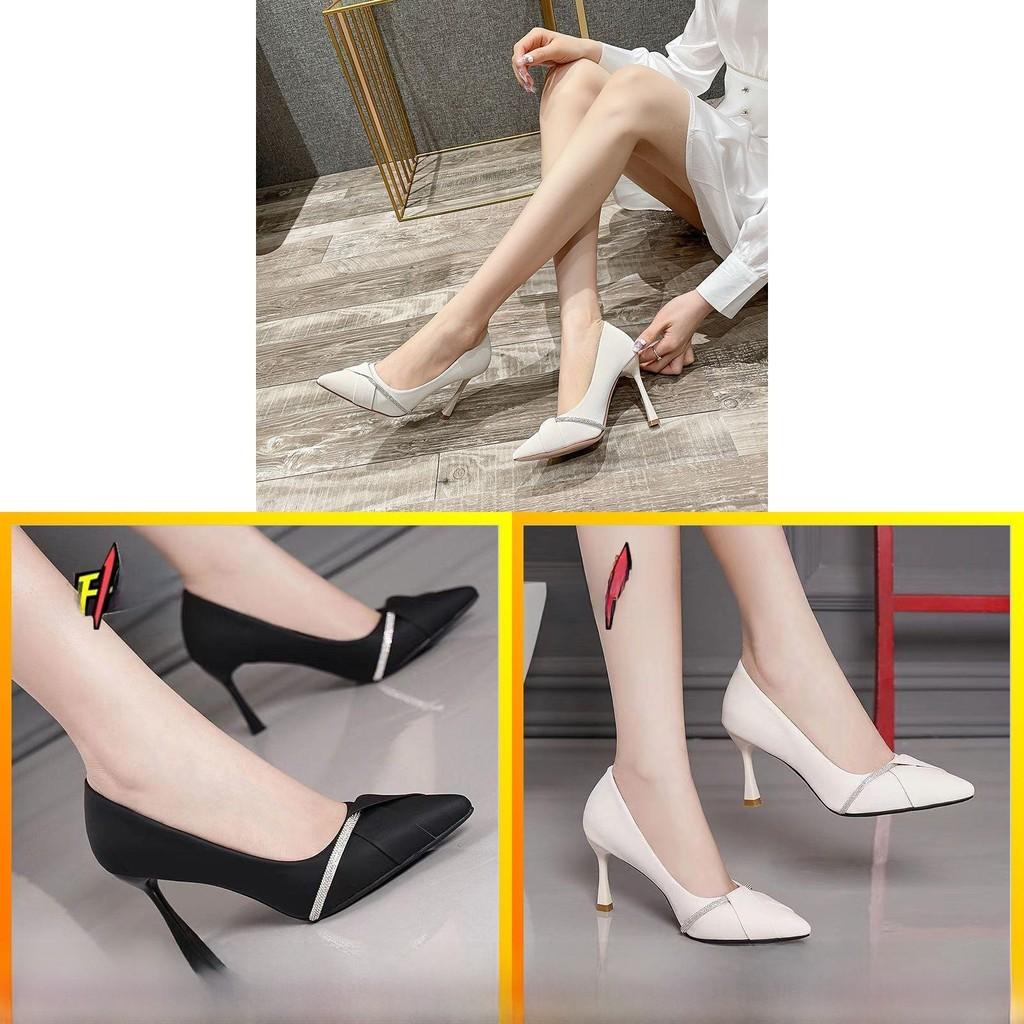High Heels For Women With Sharp Toe Slipon Elegant Pu Dress Footwear For Office And Spring