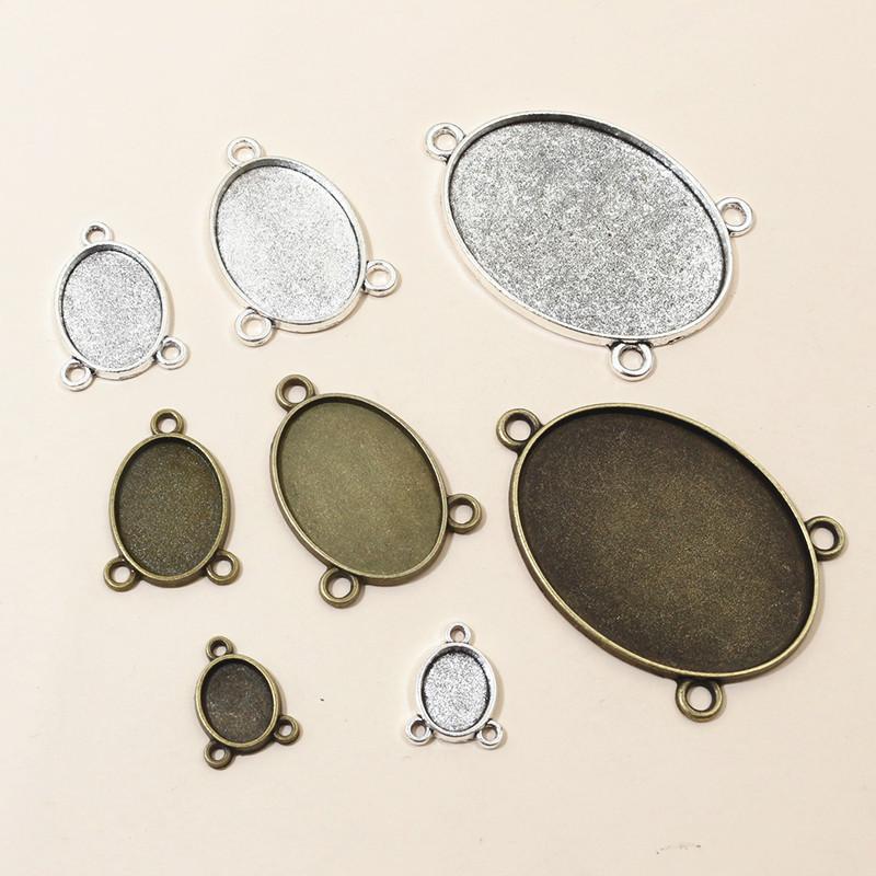 5-40pcs 3-Loops Oval Prndant Cabochons Blank Base Setting DIY Necklace Bracelet Jewelry Making Accessories Findings