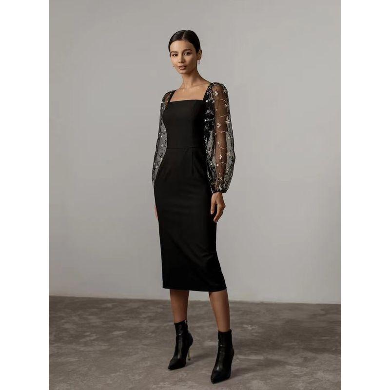 2024 Elegant Embroidered Spliced Hip Wrap Dress Sheath Dress