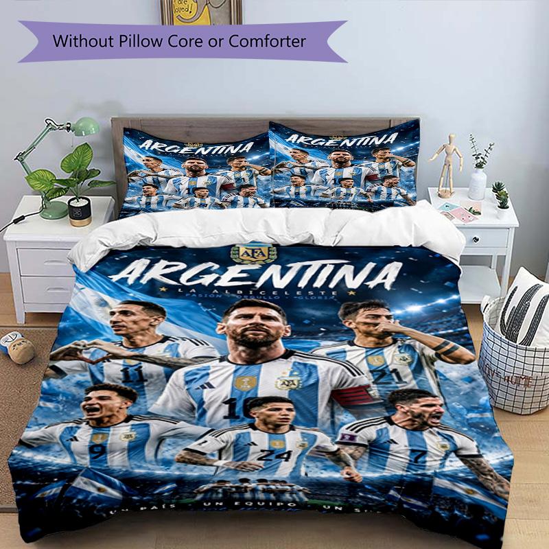 Lionel Messi Football Celebration Bedding Set,Cozy Bed Linen for Teen Room Decoration,Soccer Lover Gift,Washable Duvet Cover with Pillowcases,Football