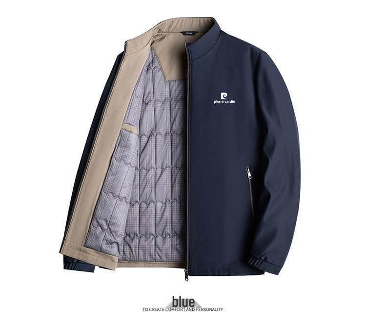 Męska bawełniana kurtka Pierre Cardin z kołnierzem stójką, styl "taty", pogrubiona na jesień/zimę 2025.
