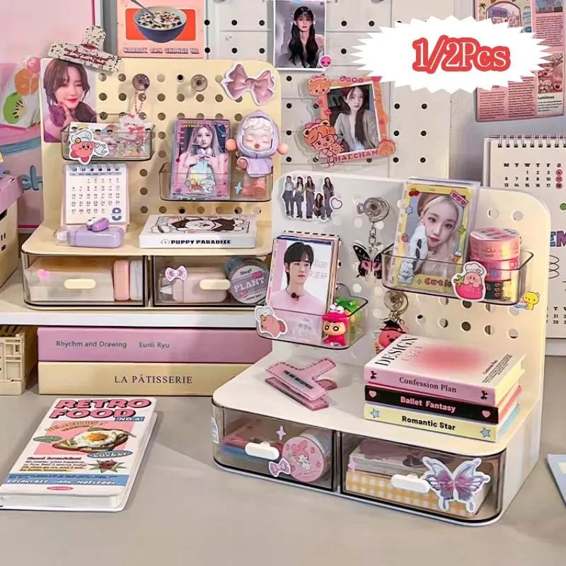 Kawaii Hook Drawer Hole-board Card Stand, Desktop Idol Storage Box, Desk Stationery Organization Rack, Small Display Organizer