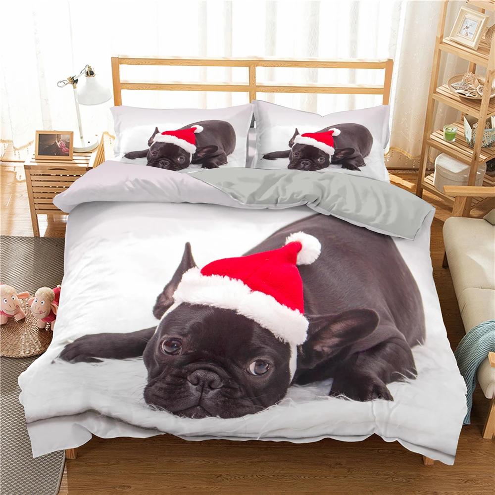 Bulldog Bettwäsche-Set Haustier Welpe Hund Bettbezug Cartoon Tierdruck Bettdeckenbezug King Queen 2/3-teilig Polyester Steppdeckenbezug