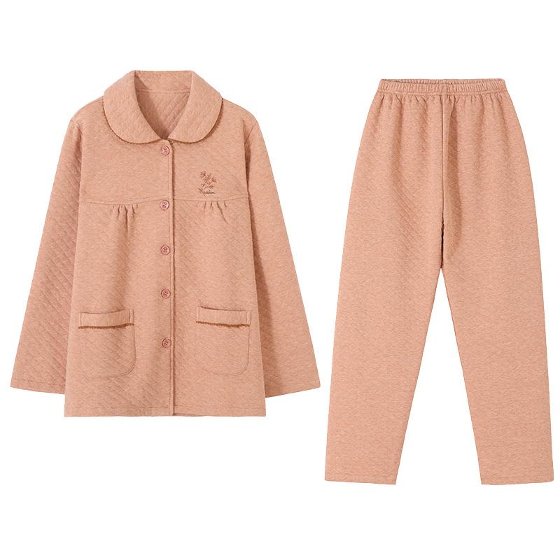 Pajamas Women'S Spring And Autumn Thickened Pure Cotton Interlayer Women'S Air Cotton Thin Cotton Padded Autumn And Winter Mother Loungewear