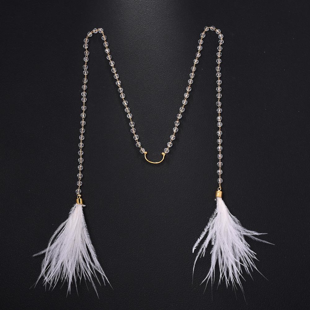 Boho Feather Tassel Face Chain, Sparkly Crystal Mask Vein Eyewear Chain, Festival Party Hair & Face Accessories for Women