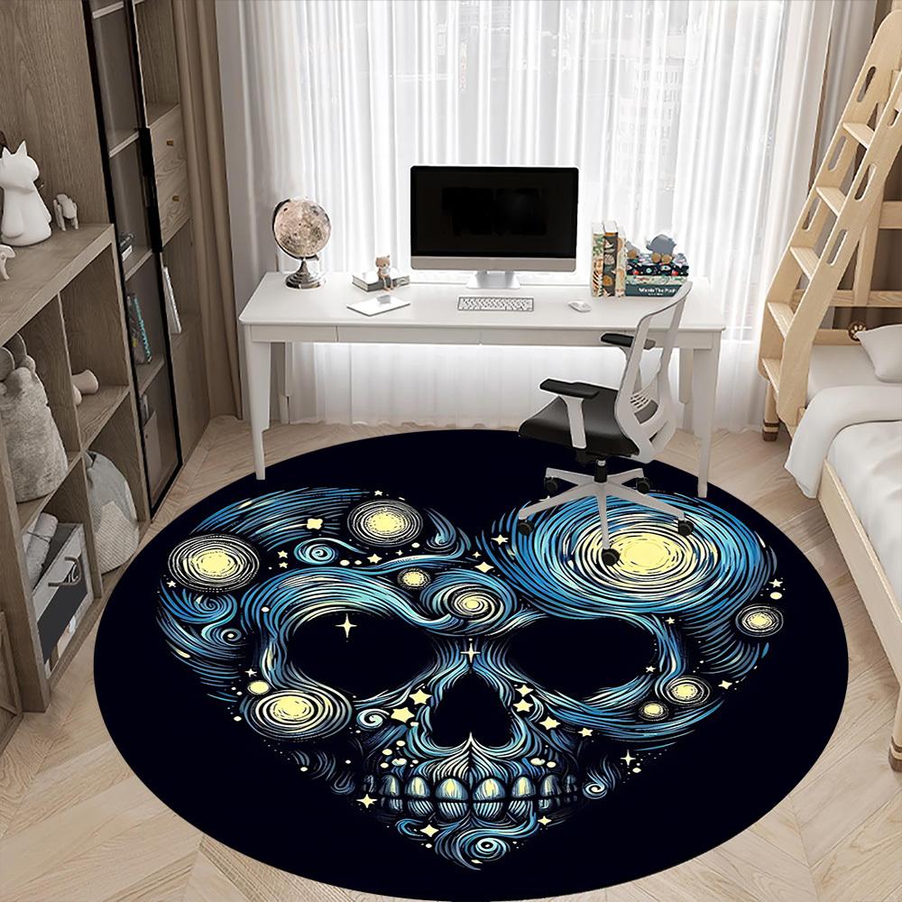 1pc Skull Galaxy Heart Office Round Area Rug, Under Office Chairs Bedroom Living Room Home Decor, Room Deco, Available In Various Sizes