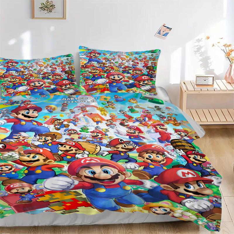 Mario Bros Adventure Time Print 3Pcs Bedding Setduvet Cover With 2 Bedropillowcase Home Birthday Gift