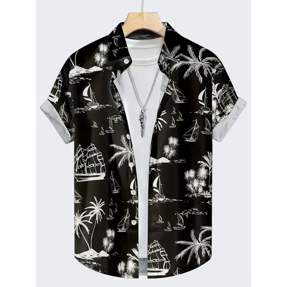 Summer Men's Shirt Coconut Tree 3D Print Casual Short Sleeve Lapel Tops Beach Casual Hawaiian Shirt Men Oversized Shirts For Men