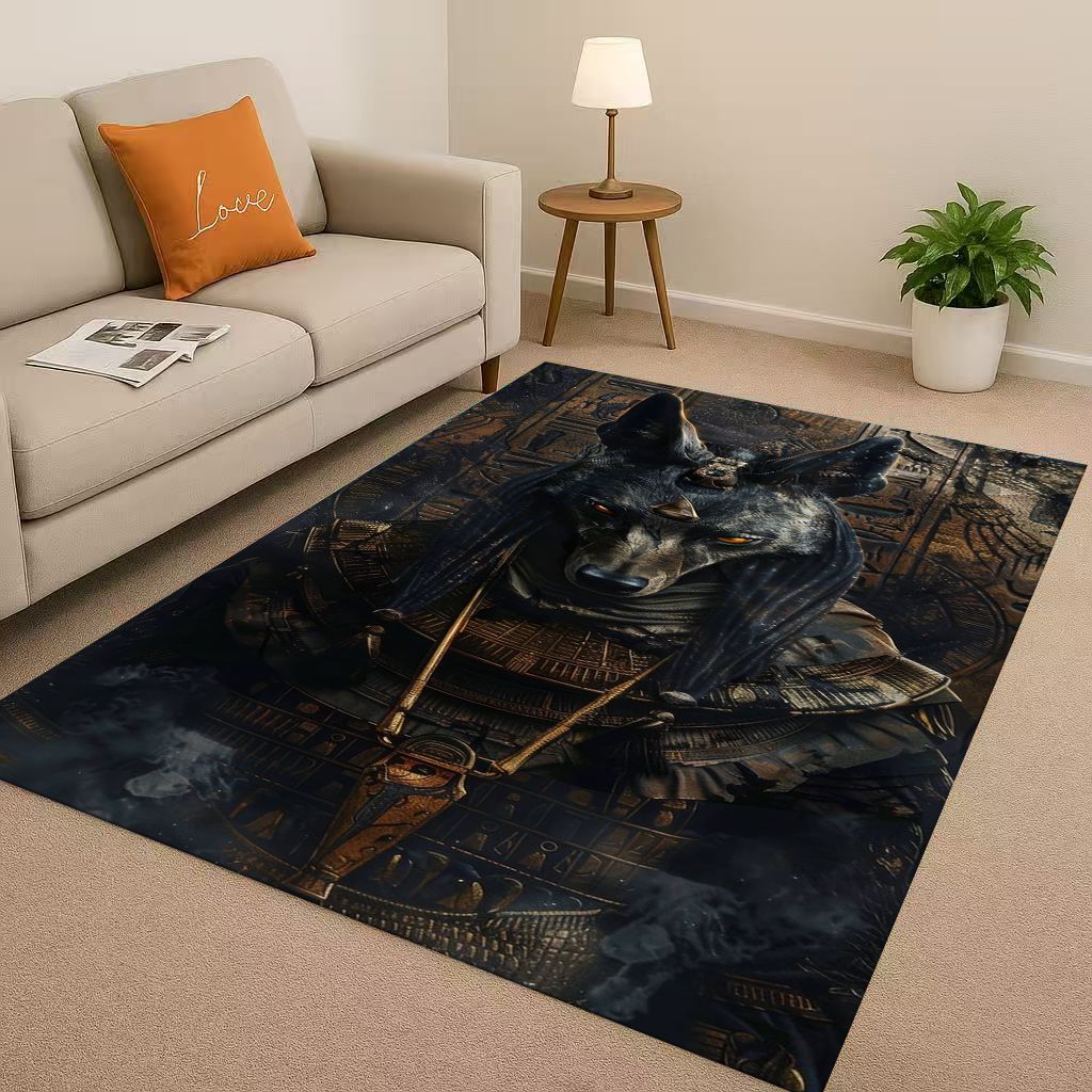 3D Dead God Anubis Pharaoh Ancient Egypt Cartoon Living Room Non-Slip Area Rug Carpet for Bedroom Playroom Sofa,Home Doormat