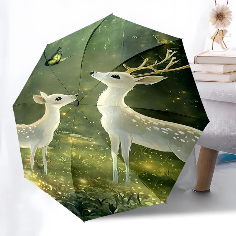 1pc Deer Butterfly Umbrella Automatic Open/close, 8-Rib Durable Frame, Compact Folding Design, Ideal Birthday/Holiday Gift 1188A