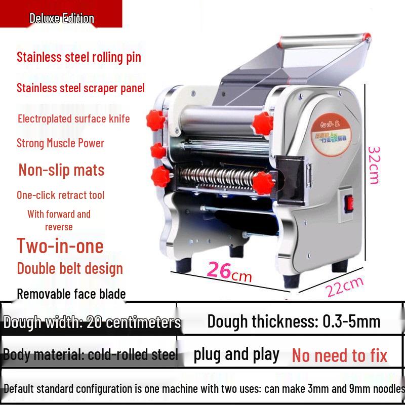 Stainless Steel Electric Noodle & Dumpling Maker with Semi-Automatic Dough Press