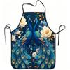 1pc Elegant Peacock And Floral Art Print Apron, Durable And Easy To Clean, Adjustable Waistband, Polyester Material, for Kitchen Cooking, Gardening, O