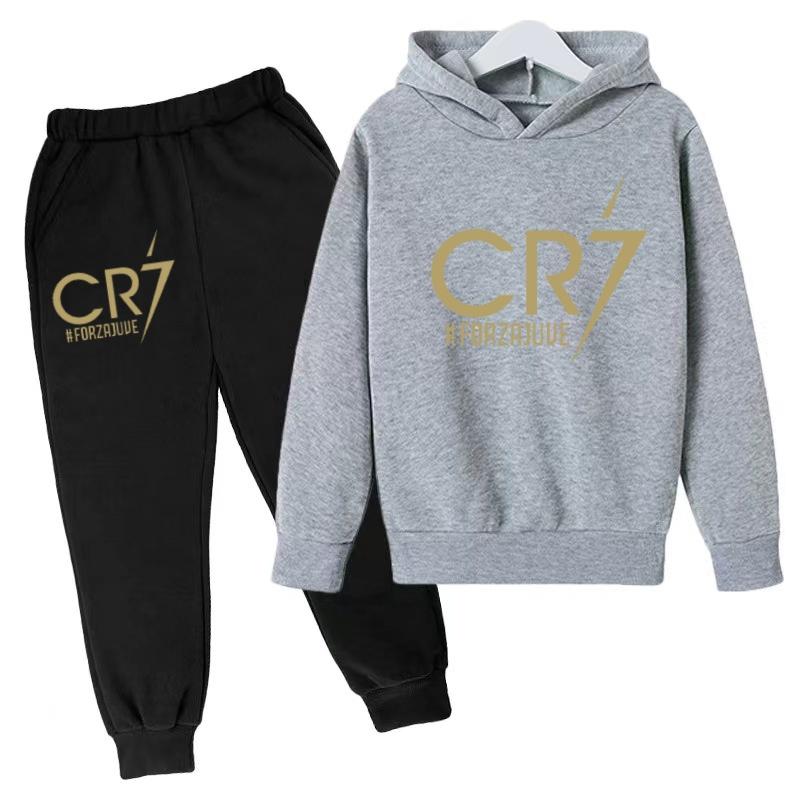 Kids Fashion CR7 Hoodie Boy Girl Toddler Pullover 3-12 Years Football Letters Clothing Casual Top+Pants 2P Brand Coat Sports Set