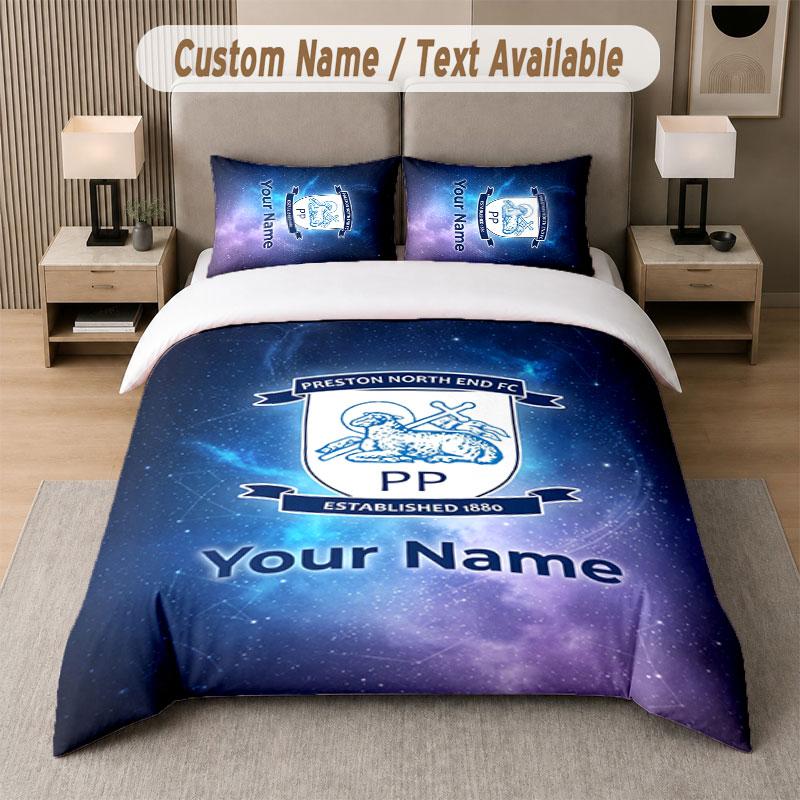 Custom Bedding Set Preston North End Pattern, Print Name Text 1 Duvet Cover Plus 2 Pillowcases Home Textile