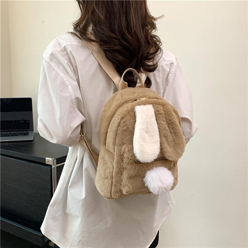 Schoolbag1011 New Fashion Personality Two-color Rabbit Ears Lamb Wool Bag Women's Japanese Cute Girl Travel Backpack