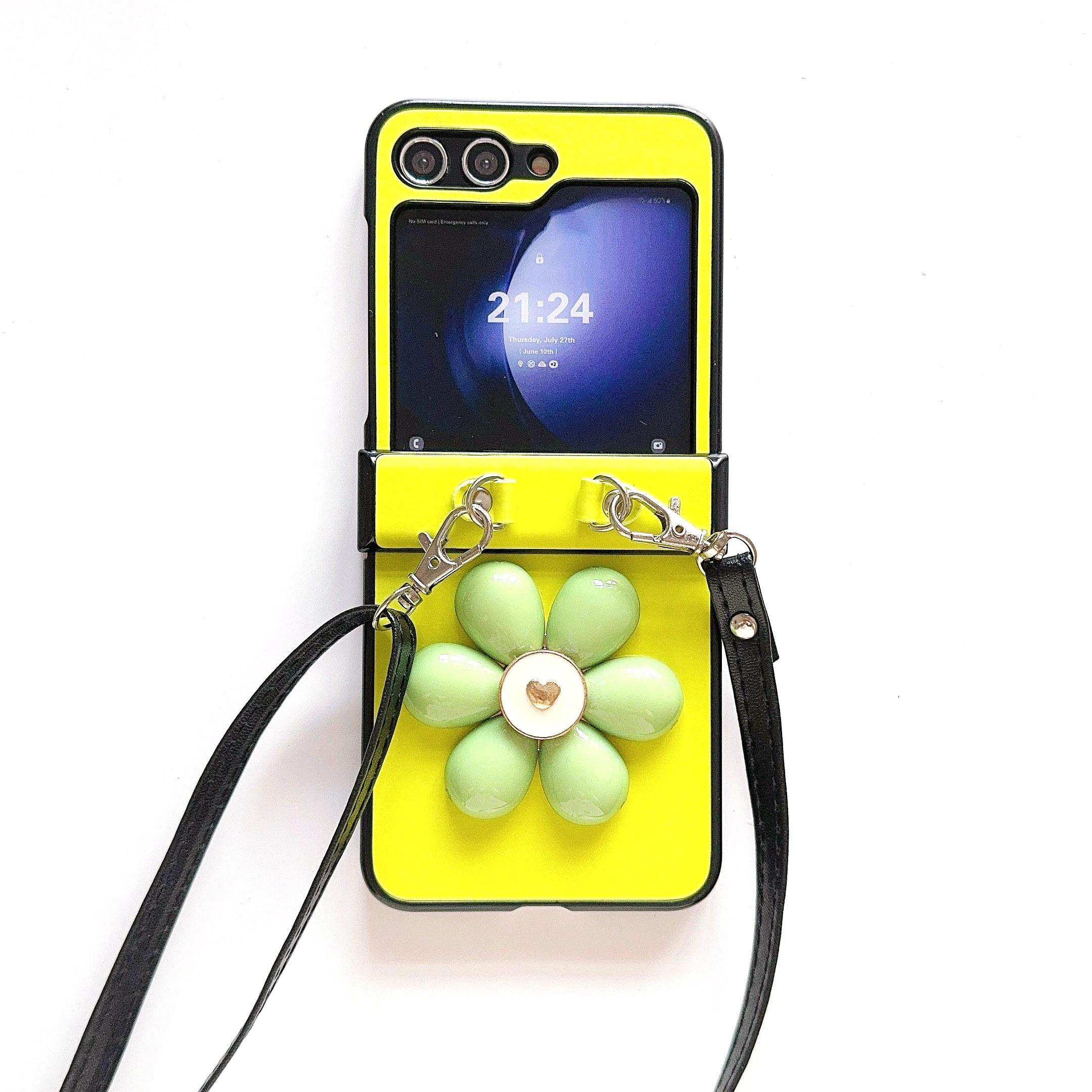 

For Samsung Galaxy Z Flip7 FE 5G/Z Flip6 5G Case 3D Flower Leather+PC Phone Cover with Crossbody Strap A