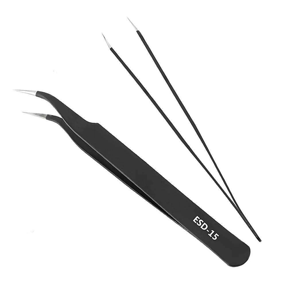 6pcs ESD Anti-Static Stainless Steel Tweezers Precision Maintenance Industrial Electronic Repair Tool Soldering Craft Hand Tools