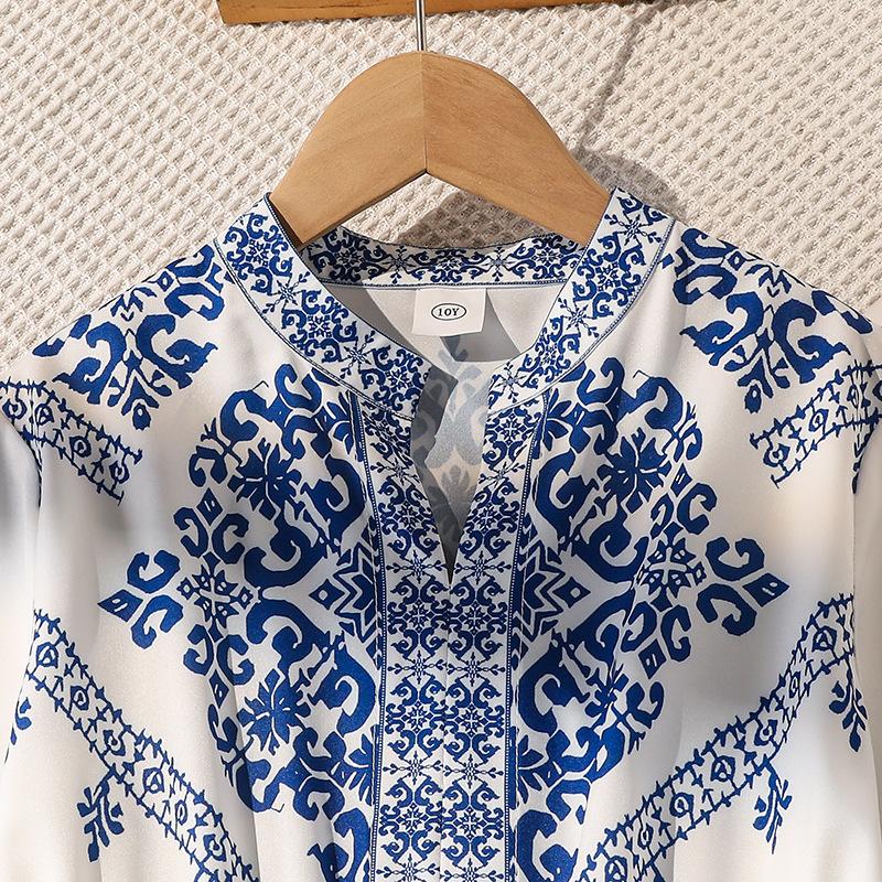 Girls' Fashion Dress - Autumn Children's V-neck Long-sleeved Bohemian Print Dress