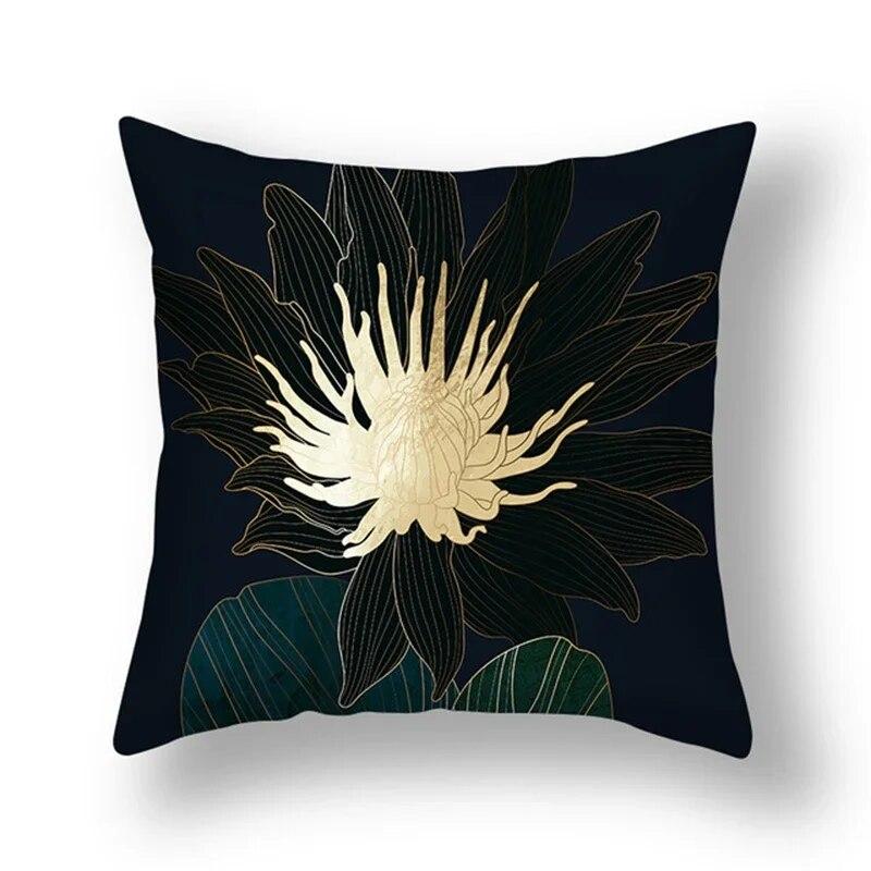 45x45cm Ginkgo Leaf Polyester Cushion Cover Black Gold  Lumbar Pillow  Living Room Chair Sofa Home Decor Gift