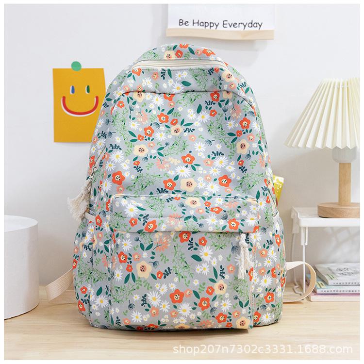 Schoolbagins Schoolbag Korean Version Junior High School College Student Versatile Mori Retro Floral Backpack Leisure Travel Backpack Female