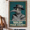 Vintage Poster Plague Doctor Wash Your Hand Sign Public Health Retro Wall Art Bathroom Canvas Painting Print Doctor Office Decor No Frame