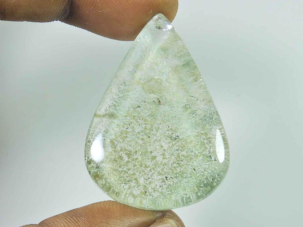 62Cts Lodolite Garden Quartz Pear Crystal Cabochon Loose Gemstone 29X42X06MM SK-3395