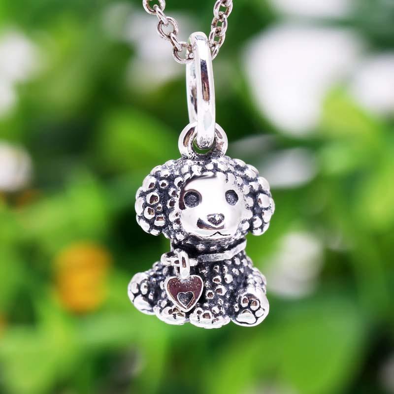 Ciondoli in argento sterling 925 con perline, ciondolo originale a forma di cane barboncino bulldog, adatto per braccialetti alla moda, collane, gioielli fai da te per le donne