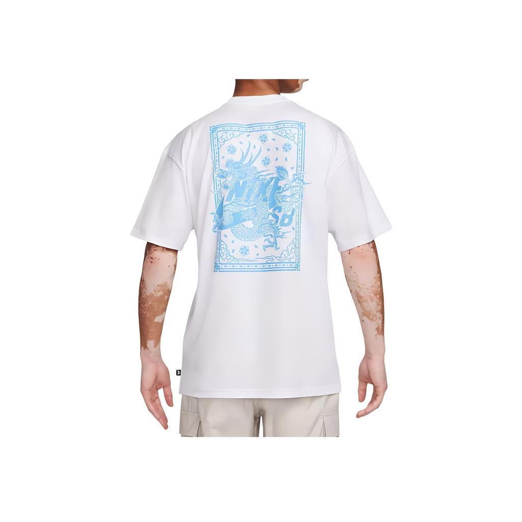 Nike Year Of The Dragon CNY Series Woodcut Print Skateboard American Retro Short Sleeve T-Shirt Men Tops White FQ3720-100