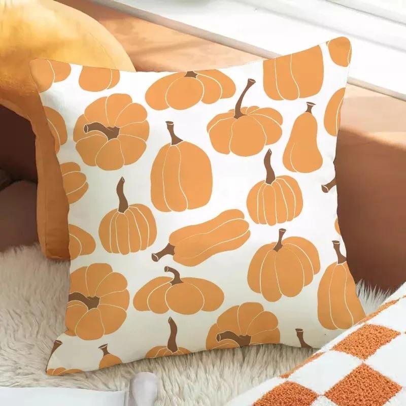 Pumpkin Print Pillowcase Autumn Harvest Festival Pillowcase 45X45Cm Living Room Sofa Cushion Cover Bedroom Room Home Decoration