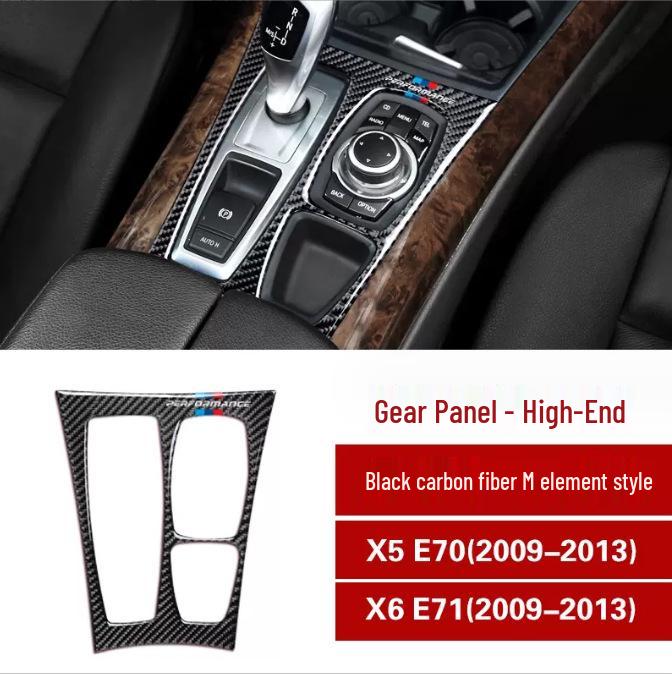Adesivo de Painel de Marchas em Fibra de Carbono para BMW X5/X6 E70/E71 Console Interior