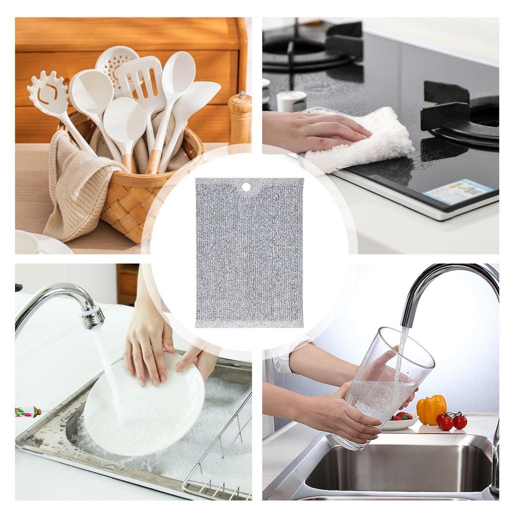 Wire Dishwashing Rag 5 Pieces Kitchen Wire Dishcloth Self-Draining Pads Scrubber Portable Cleaning Tools For Kitchen Home