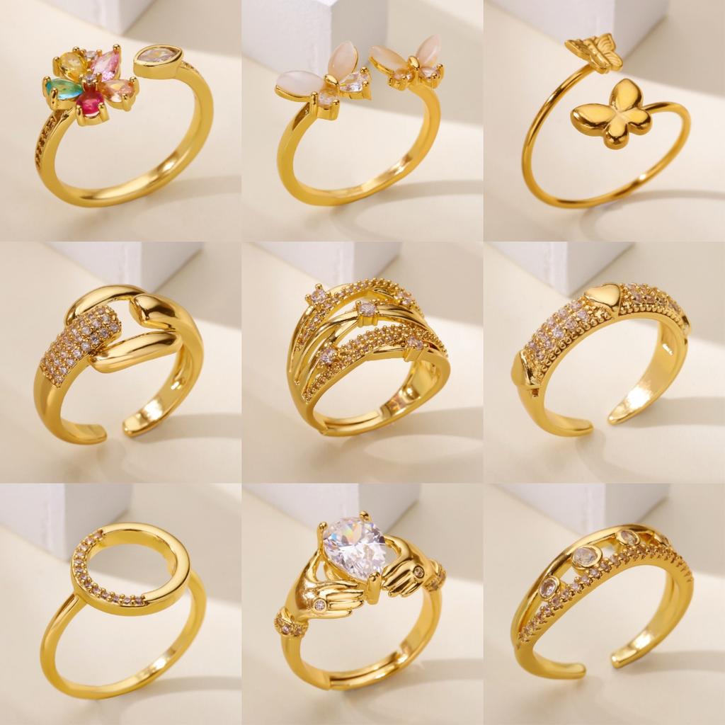 Simple and versatile opal double butterfly zir*****pen ring, new niche high-end index finger ring, exquisite ring.