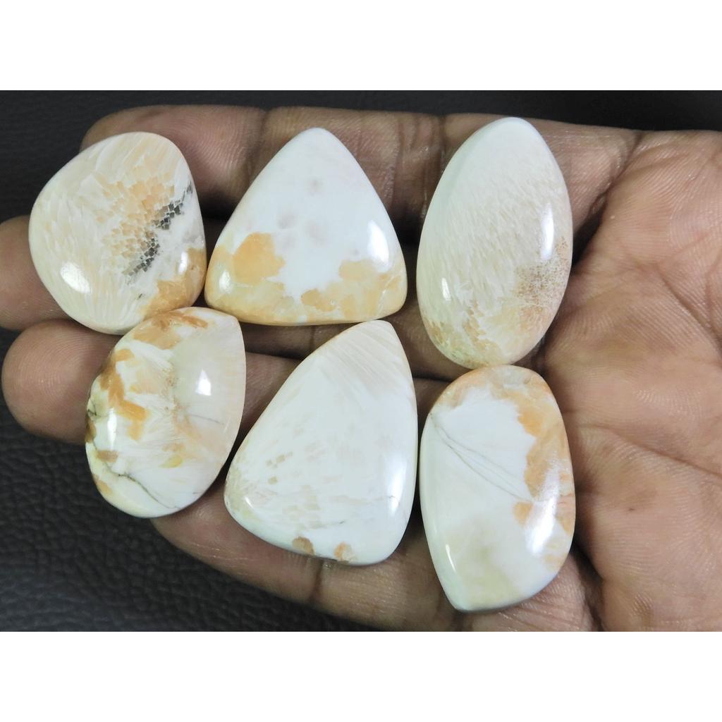 06Pcs Natural Scolecite Mix Cabochon Loose Gemstone Lot 197Cts. A-766