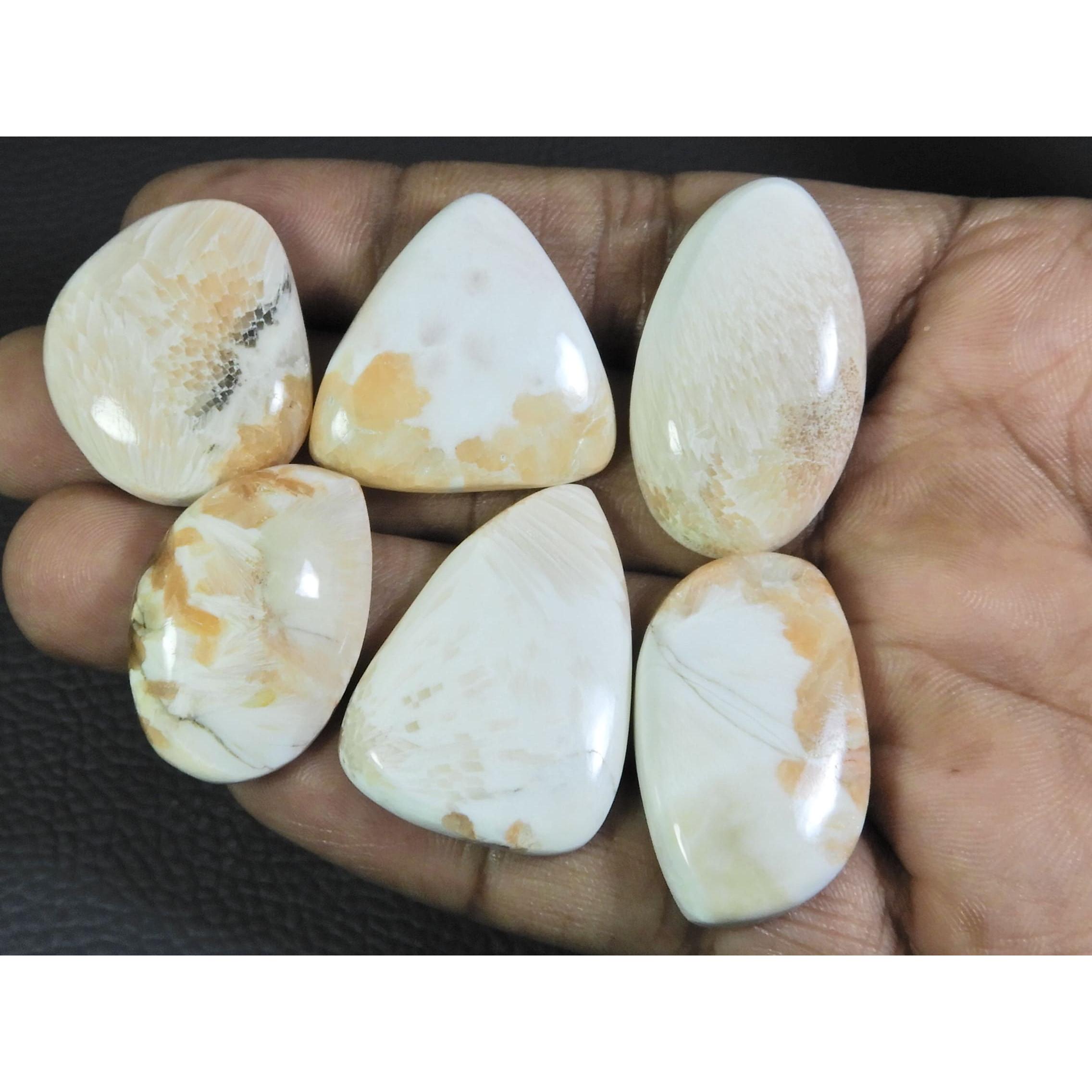 

06Pcs Natural Scolecite Mix Cabochon Loose Gemstone Lot 197Cts. A-766