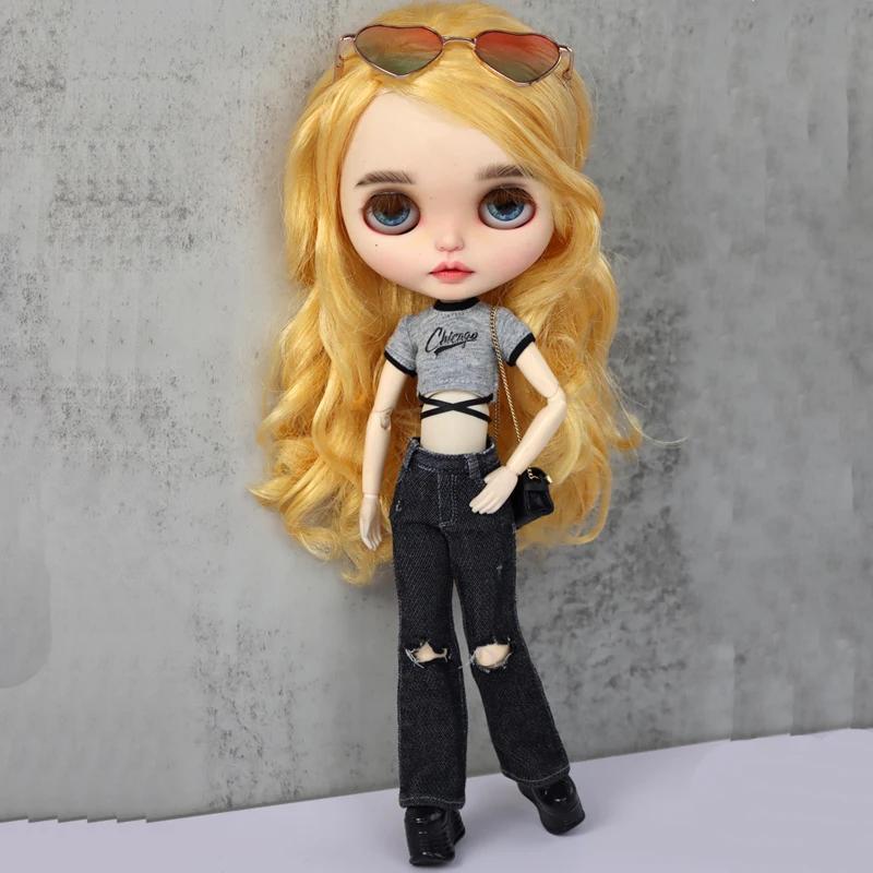 Para Ropa de Muñeca Blythe Pantalones Vaqueros de Campana para Muñecas Ob24 Ob22 Azone Conjunto