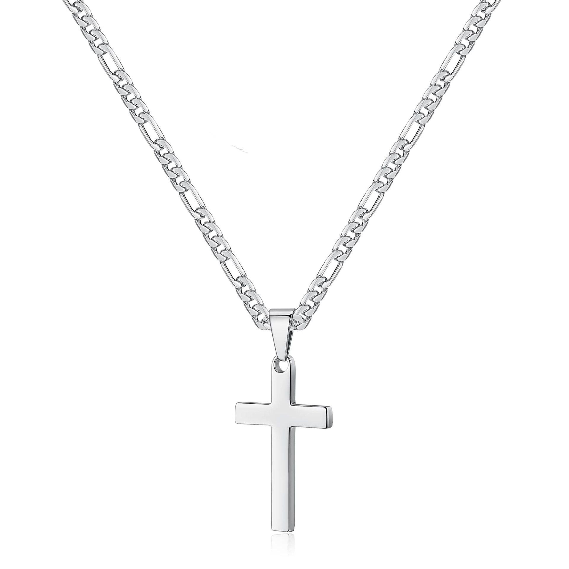 Herren 14K Echtgold Plated Kreuz Halskette Wasserdicht Schicht Figaro Kubanische Seilkette Halsketten Ostern Christlicher Religiöser Schmuck white
