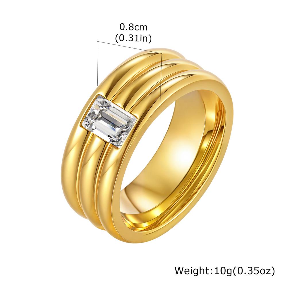 Chunky Gold Color Ring for Men Boys,Sparking White AAA CZ Stone Stainless Steel Ring,Stagement Wedding Ring to Him Her