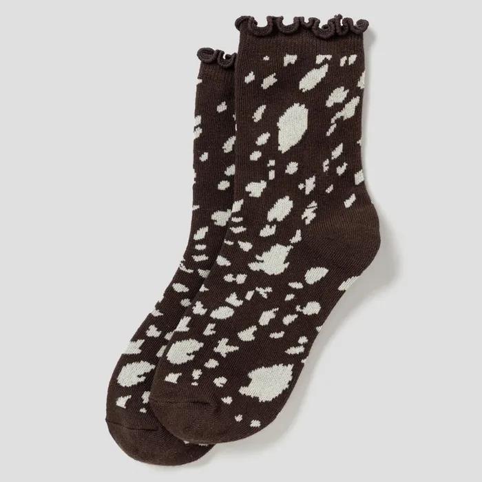 [8 Seconds] Leopard Print Shirred Socks Brown (3567KTAMDD)