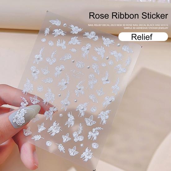 Rose Nagel Klebeaufkleber Französisch Falsche Perlen Kunststil Selbst PVC Wasserdicht DIY Abnehmbar Geprägt