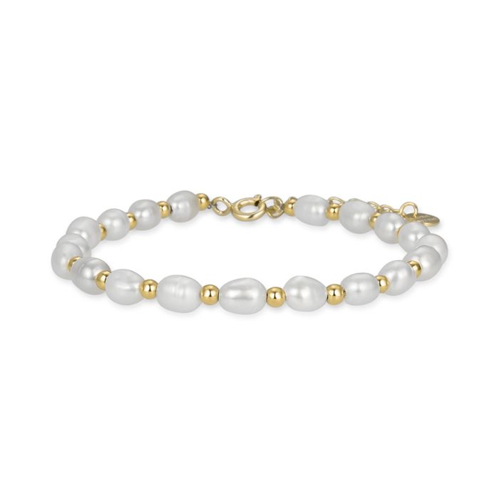 Bracelet - Zul - Argent 925 - Perle Blanche - Or Jaune 18K - 19 Cm