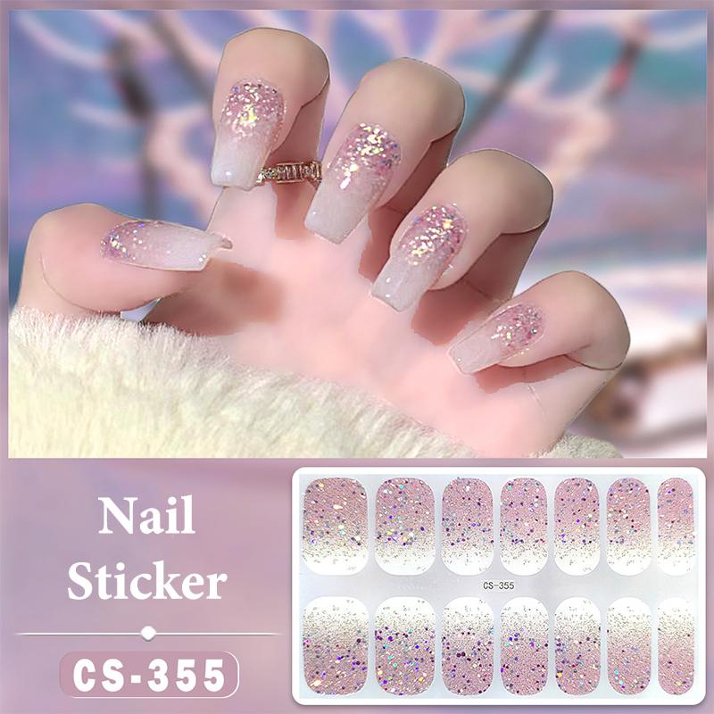 No Baking Lamp Waterproof Nail Wraps Full Cover Nail Stickers Solid Color 14 Nails/Set Multi Color Nail Art Look Patch Firm