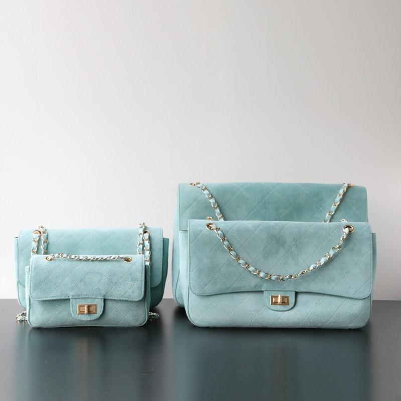 Luxury Chic Vintage Crossbody Bag In Suede-Texture Matte Leather With Quilted Chain Strap