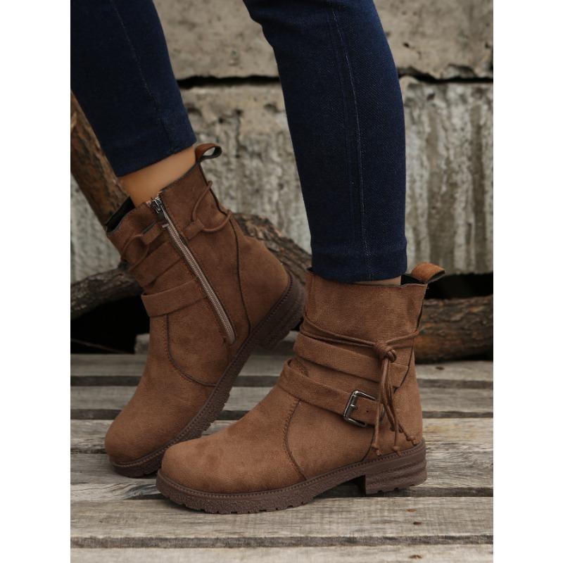 Large Size Short Boots Women's Autumn and Winter New Casual Retro Martin Boots Side Zipper Belt Buckle Women's Boots