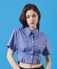 KOLEAT Women Cooling Airy Crop Slim Short Sleeve Shirt [Denim_Purple]