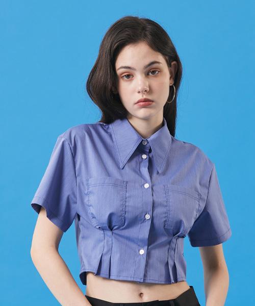 KOLEAT Women Cooling Airy Crop Slim Short Sleeve Shirt [Denim_Purple]